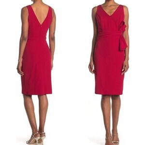 Marina Side Bow Sheath V-Neck Sleeveless  Crepe Red Dress Size 14